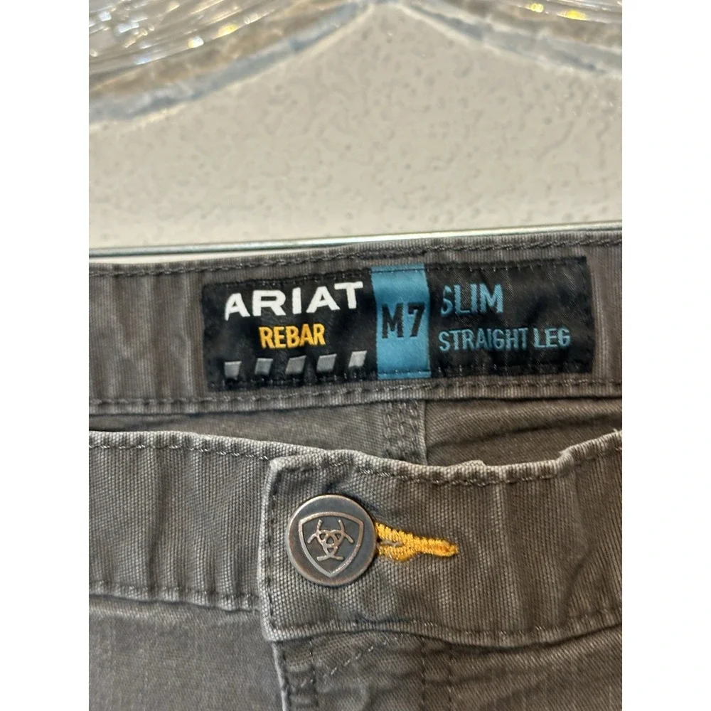 Ariat Rebar M7 Jeans Mens 36x34 Gray Slim Straight Leg Canvas Workwear Carpenter